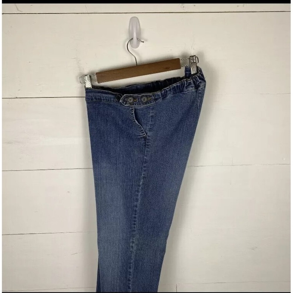 Duo Maternity Jeans Womens Petite L Medium Wash Flared Wide Hem Adjustable - Picture 4 of 6